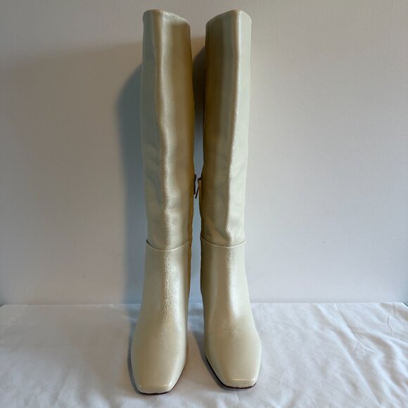 NWOT SAM EDELMAN Leigh Ivory Leather Knee High Tall Dress Boots 7.5 - Picture 4 of 15